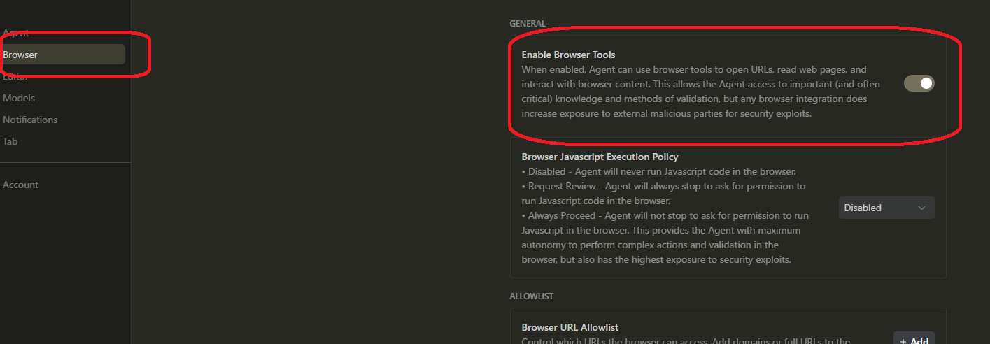 Browser Tools設定画面