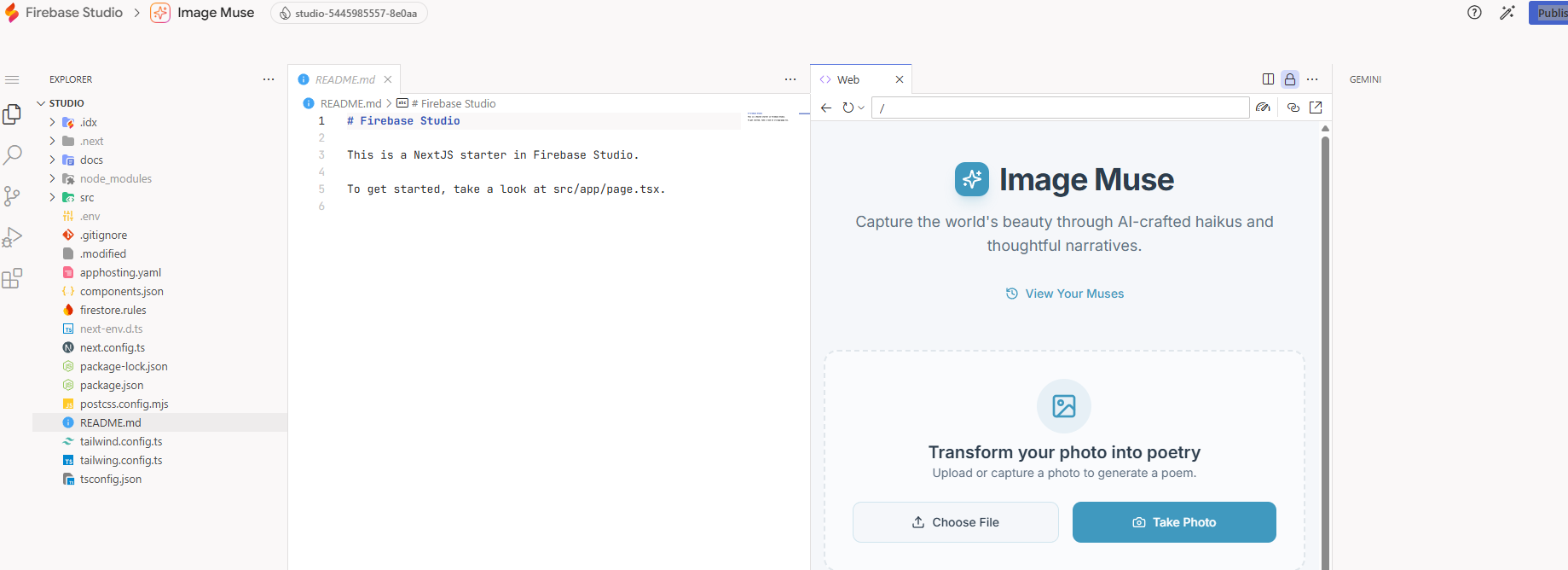 Code ビュー。エディタ・プロジェクト構成・Web プレビュー