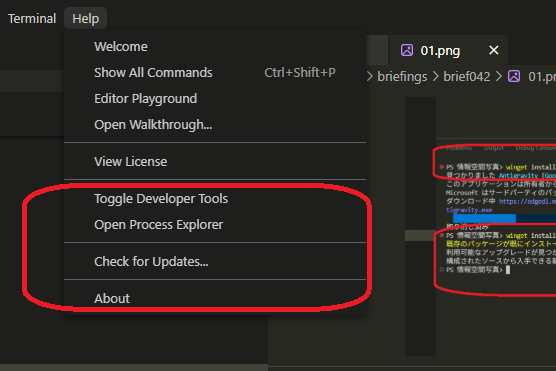 メニューのHelp内からのバージョンチェック