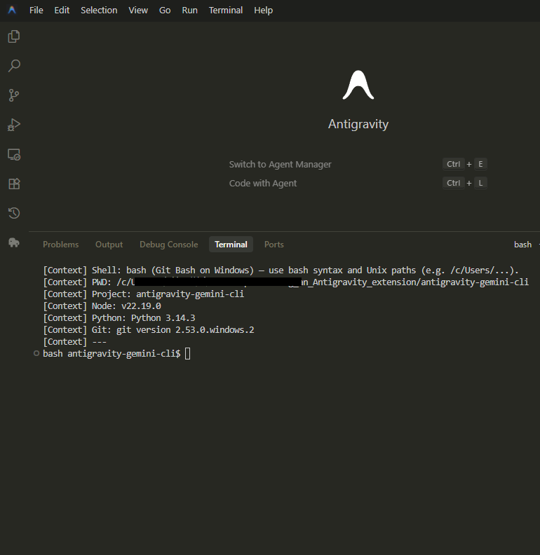 [Context] ブロックと短いプロンプトの最終的なターミナル画面。